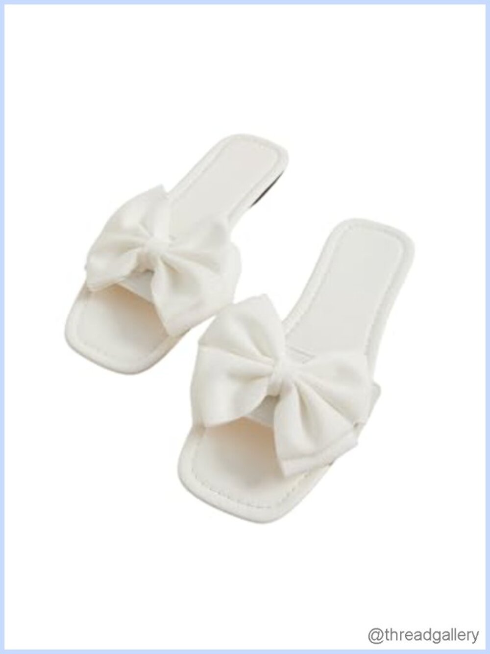 Women's Bow Flat Sandals Square Open Toe Dressy Slip On Slides